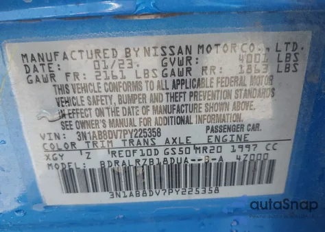 2023 Nissan Sentra Sr Xtronic Cvt из США, поврежденный, VIN 3N1AB8DV7PY225358